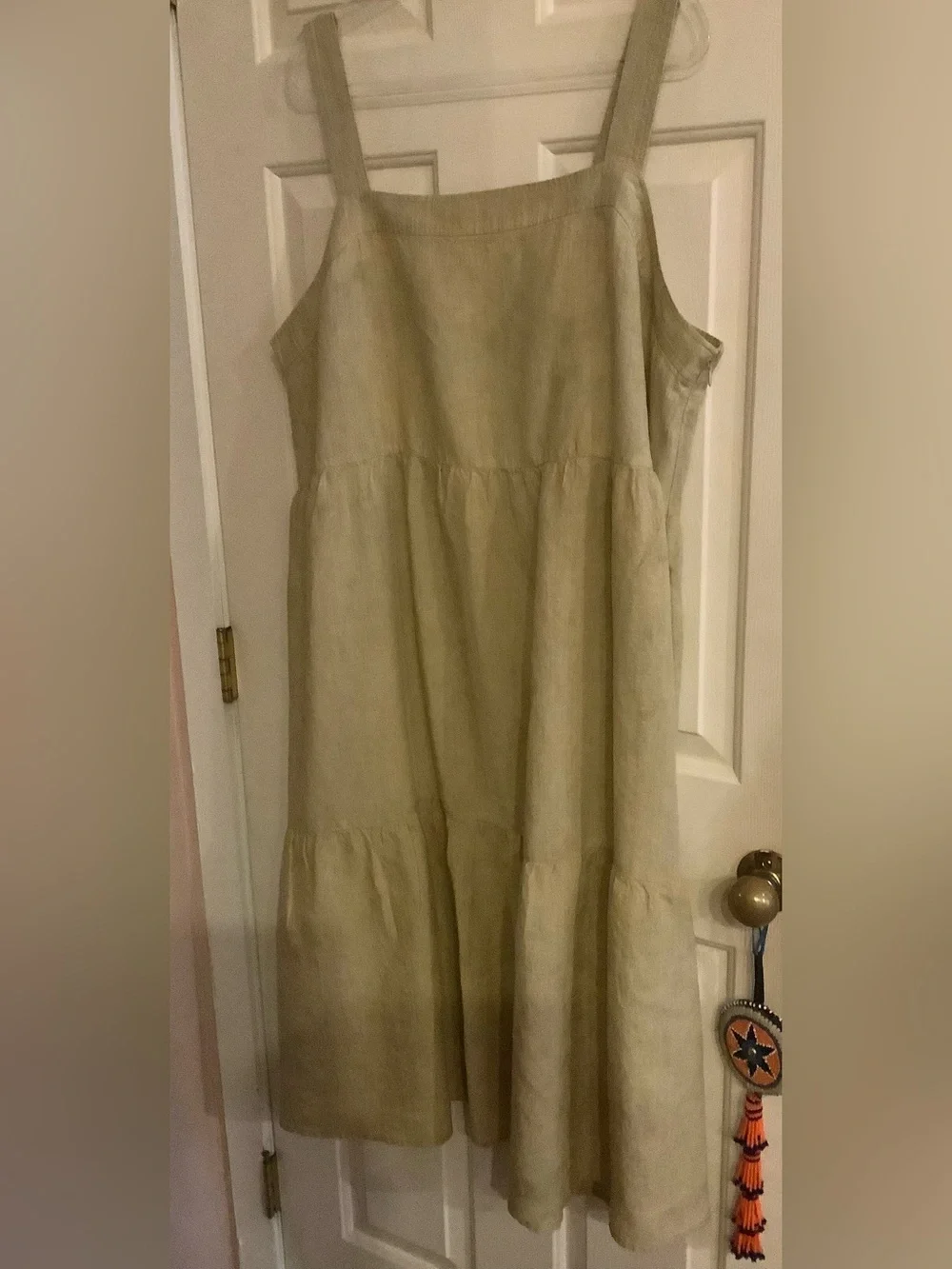 Eileen Fisher Light Beige Tiered Linen Sundress, 2X.